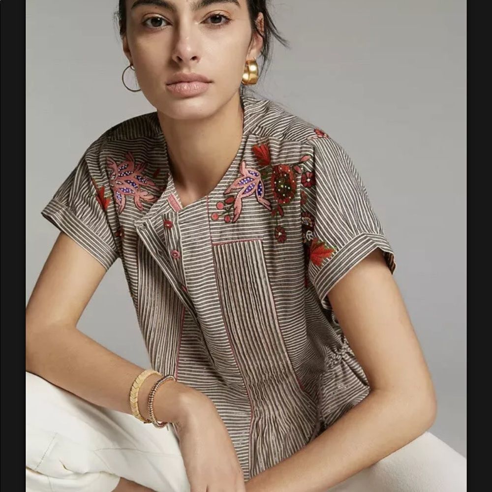 New Anthropologie 5X Ajit Kumar Aretha Embroidered Blouse XS B-1263